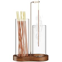 2 in 1 Incense Holder for Sticks with Glass Ash Catcher, Anti-Ash Flying Upside Down Insence Stick Burner, Modern Vertical Inscents-Sticks Holder for Yoga Spa Meditation Home Decor