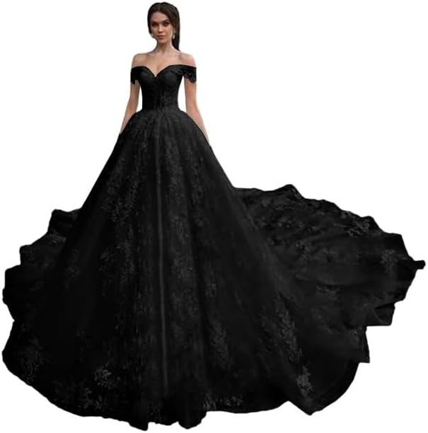 Off Shoulder Lace Applique Wedding Dress for Bride Strapless A-Line Tulle Bridal Ball Gown with Corset