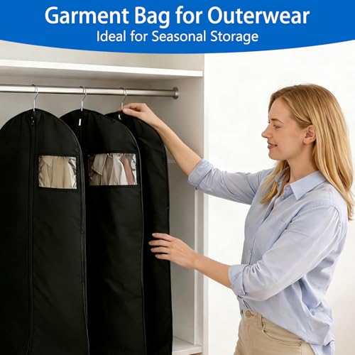 6 Pack Suit Bags Garment Bags for Hanging Clothes, Waterproof Dustproof Moth-proof Clothes Covers with Zip, Suit Storage Bags for Suits, Dresses, Coats, Gowns and Jackets, 60 x 100 cm, Black - Image 4