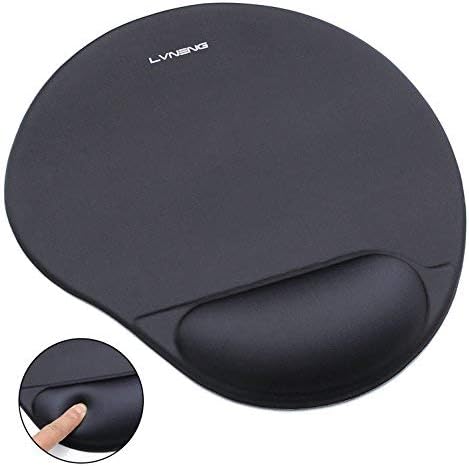 Lvneng Extra-Large Mouse Pad with Gel Wrist Rest, Silk Fabric Surface, and Non-Skid PU Backing, Mouse Pad Perfect for Home, Office, and Travel, Black