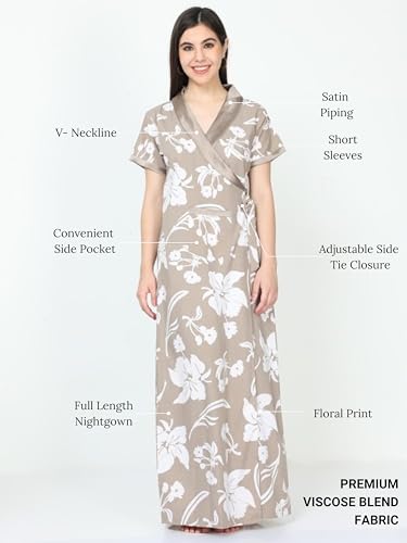 Image of 9shines Label Stylish Cotton Nighty Robe for Women | Front Open Floral Housecoat | Wrap Nighty with Pocket | Adjustable Waist Tie | Plus Size housecoat (HC-2026)
