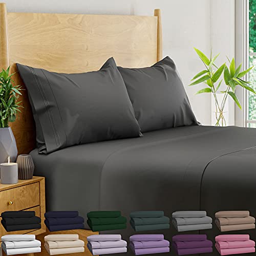 BAMPURE 100% Organic Bamboo Sheets - Bamboo Bed Sheets Organic Sheets Deep Pocket Sheets Bed Set Cooling Sheets Queen Size, Stone Gray