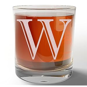 Etched Monogram 11oz Whiskey Rocks Glass (Letter W), A-Z Customized Bourbon Gifts for Men, Father’s Day, Personalized Old Fashioned Scotch Glass, Custom Engraved Gifts for Him, Initial, Name