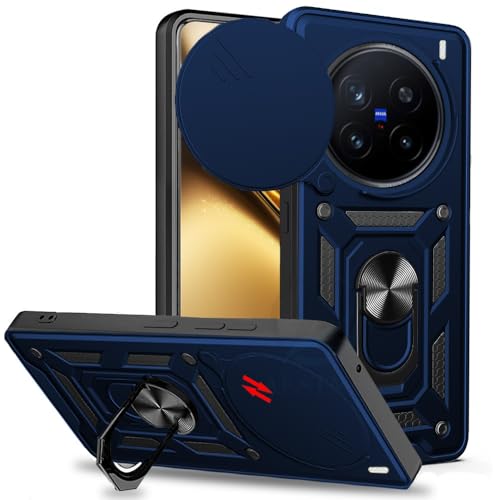 Image of AESTMO Tough Armor Vivo X200 5G Bumper Back Case Cover | Ring Holder & Sliding Camera Shield Cover | 360 Degree Protection Back Case Cover for Vivo X200 5G (Blue)