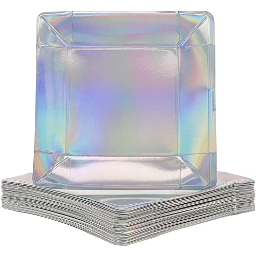 48-Pack Iridescent Foil Paper Plates For Parties, Square (10 In) #TOP15