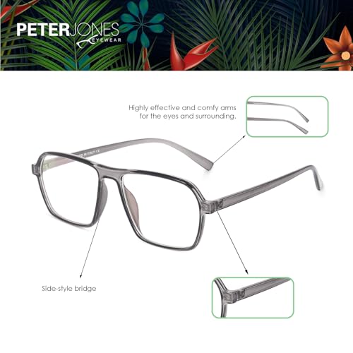 Image of Peter Jones Grey Square Unisex Medium Sleek Optical Frame with Anti Glare Lenses (AG216GT)