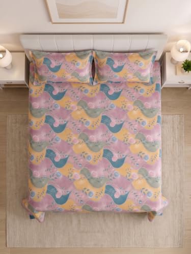 Image of Mafatlal 130 GSM Pearl Luxury Double Bed Sheet with 2 Matching Pillow Covers | 90 x 100 Inches | Elegant Printed Design | Soft Feel, Hassle-Free Wash, Long-Lasting Quality Bedding | Abstract Multi
