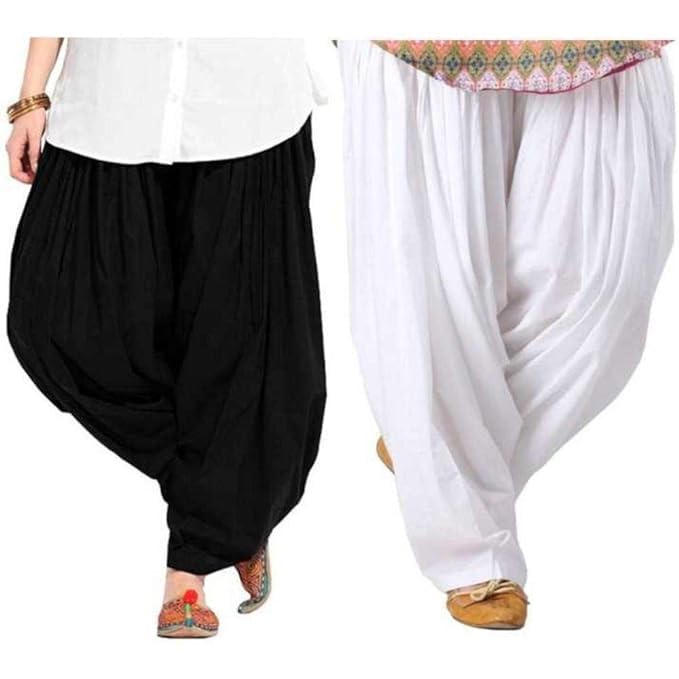 Women Cotton Patiala Salwar(Free Size,Multicolored Pack Of 2) (Free Size, Black-White)-picture-44
