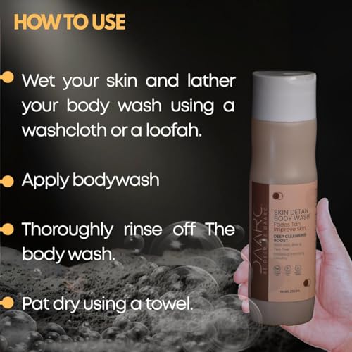 Image of DAARC DETAN Body Wash with 10% Glycolic Acid, 5% Lactic Acid & 2% Salicylic Acid | AHA BHA Exfoliating Body Wash for Tan Removal, Body Acne & Strawberry Legs | 250ml