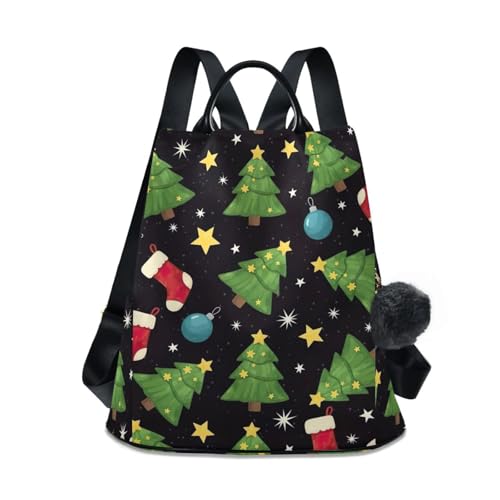 Sac à dos femme motif arbres de Noël vert jaune et sac de voyage antivol
