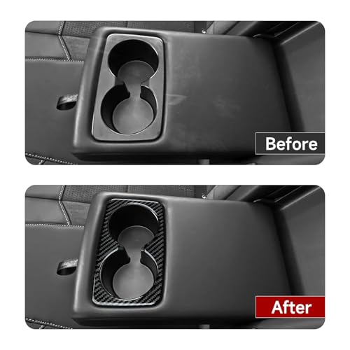Image of Car Carbon Fiber Rear Armrest Cup Holder Cover Trim Accessories for Ford Bronco Sport & Mustang Mach-E 2021-2024 / Escape 2020-2024 Interior Sticker