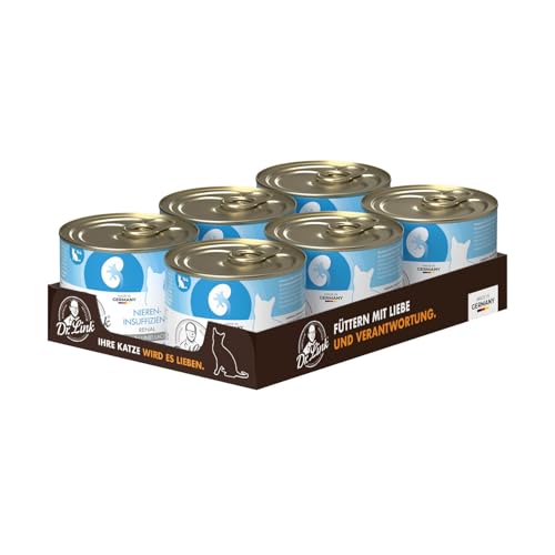 Dr. Link Spezial-Diät Katzenfutter für Katzen und Kater, Nieren, Proteinquelle Huhn & Lachs – Premium-Diät-Alleinfuttermittel, mit Omega-3 Fettsäuren, Unterstützung der Nierenfunktion – 6x200g Dose