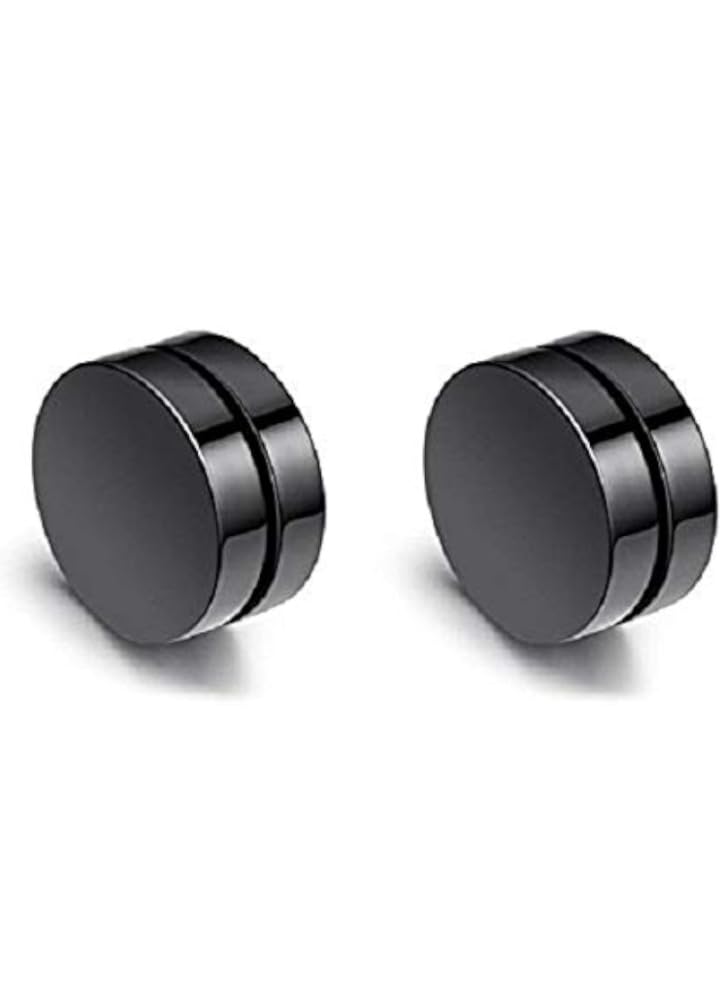 Magnetic Stud Earrings, 8mm, Stainless Steel, Non-Pierced, Black-image-23