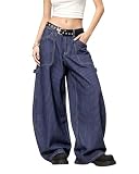 PEAINJ Baggy Barrel Jeans for Women Men Striped Wide Leg Jeans Pinstripe Loose Denim Pants Casual Vintage Clothes Blue3-M