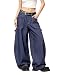 PEAINJ Baggy Barrel Jeans for Women Men Striped Wide Leg Jeans Pinstripe Loose Denim Pants Casual Vintage Clothes Blue3-M