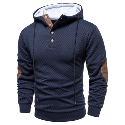 Mens Hoodies Quarter Button Up Pullover Long Sleeve Hooded Sweatshirts Casual Textured Stylish Hoodie for Men Fall