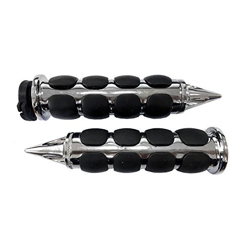 Powersports"Spiked" Handlebar Grips 7/8” (22mm) Non-slip Hand Grips for all motorcycles Cruisers Choppers Street Harley – Billet Aluminum Chrome Finish
