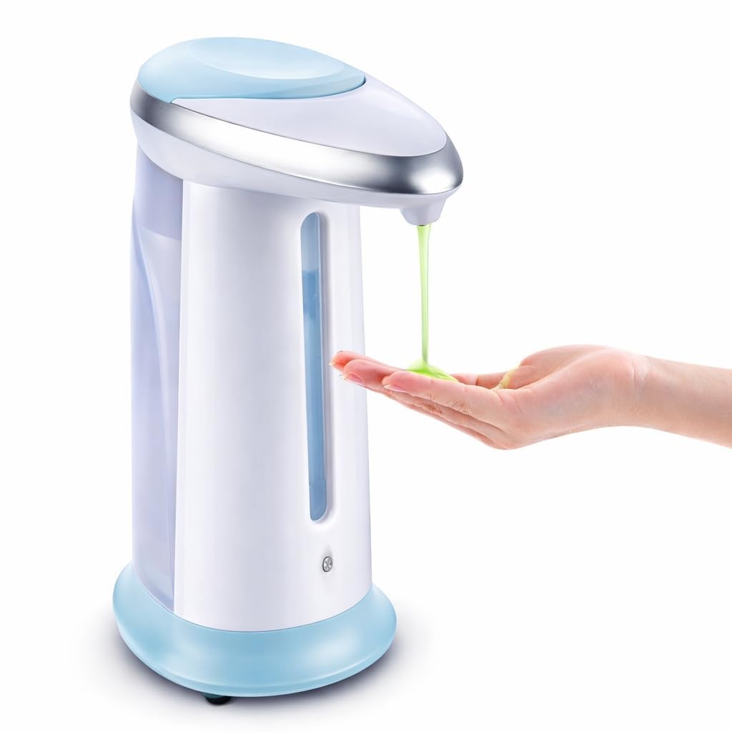 automatic soap dispenser for bathroom & kitchen, infrared sensor touchless liquid soap dispenser, leakproof hands-free soap pump with easy refill transparent tank for home, office & hotel(a1) (blue)