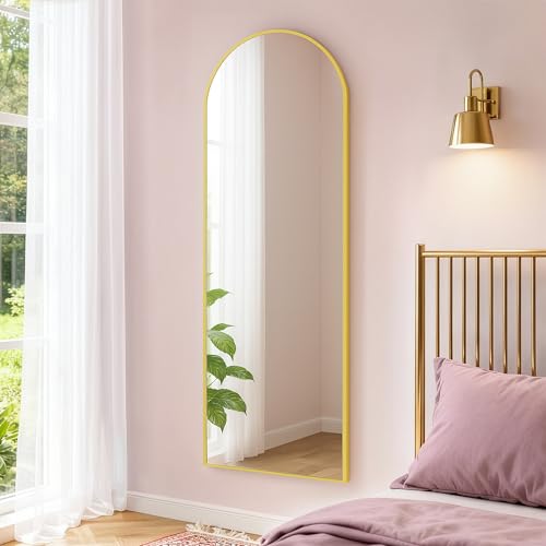 SONGMICS Miroir Intégral Suspendu, 120 x 40 cm, Miroir Arqué, Cadre en Alliage d'Aluminium, Verre Trempé, pour Chambre, Salon, Dressing, Doré Clair LFM033AB01