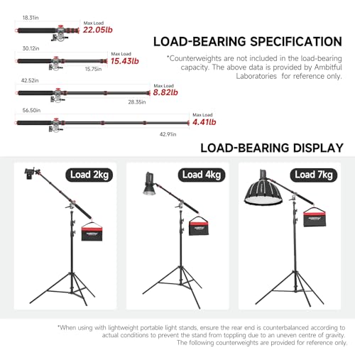 Image of AMBITFUL 56.5 inch Tripod Extension Boom Arm Aluminum Heavy-Duty Stand Arm
