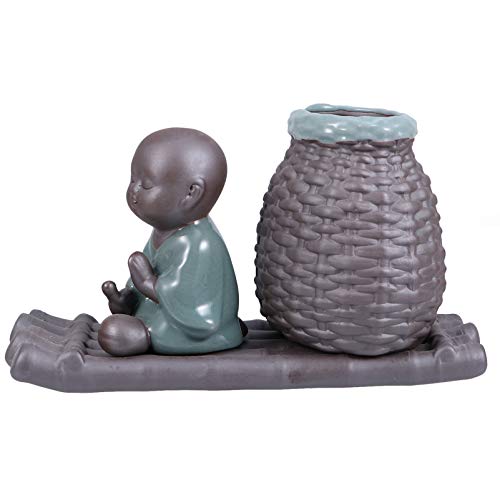 YARNOW Bouddha Planteur en Céramique Moine Statue Plante Succulente Pot Hydroponique Fleur Vase Bonsaï Conteneur Porte- Stylo Crayon Tasse Brosse Titulaire Pot pour Jardin De Bureau