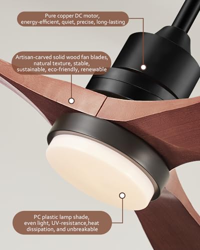 Image of Ceiling Fans with Lights and Remote, 72 Inch Outdoor Ceiling Fan with Light, 3 Downrods, ETL Listed, 3 Blades and 6 Speed Large Ceiling Fans Quiet DC Motor for Patio Farmhouse, 72in,Walnut