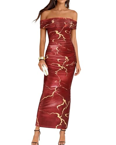 Image of BTFBM Cocktail Dresses for Women 2026 Elegant Classy Off Shoulder Bodycon Mesh Slit Floral Maxi Spring Summer Dress