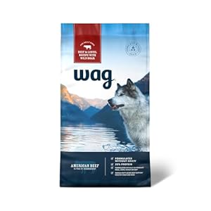 Amazon Brand – Wag Dry Dog Food Grain-Free Beef & Lentil Recipe, High Protein (24 lb bag)