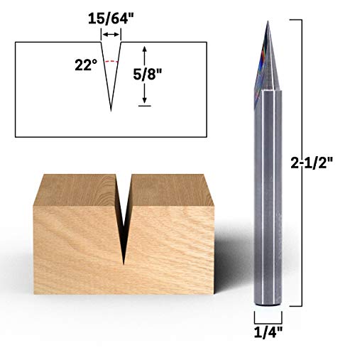 Image of YONICO Router Carving Bits CNC Engraving Solid Carbide V Groove 22 Degree Zero Point 1 /4-Inch Shank 14106q