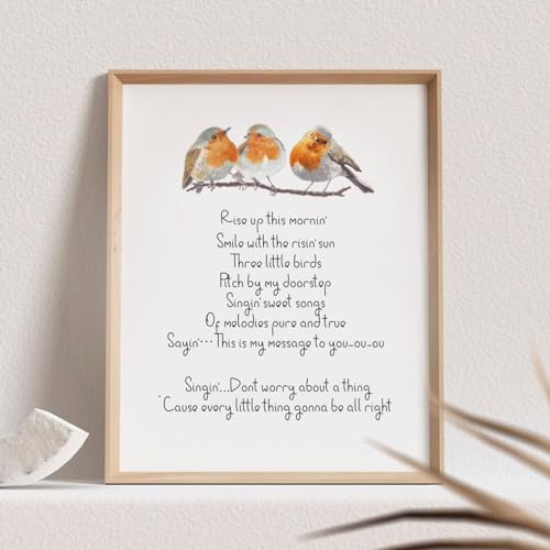 Watercolor Birds Inspirational Quote Art Print, Every Little Thing is Gonna Be Alright Wall Art, Nursery Decor, Kids Room Wall Art, Three Little Birds Wall Decor Aesthetic for Living Room Bedroom