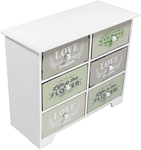 DRULINE Mini Chest of Drawers - Storage Cabinets with 6 Removable Drawers - Wooden Vintage Storage Space - White Wooden Finish