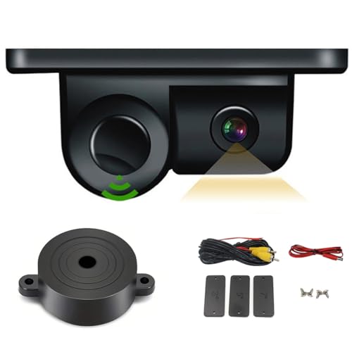 Cámara de Marcha Atrás para Coche 2 en 1 con Sensor de Radar de Estacionamiento, Alarma Sonora Bibi, Visión Nocturna, Impermeable, HD, Sistema de Asistencia para Aparcamiento