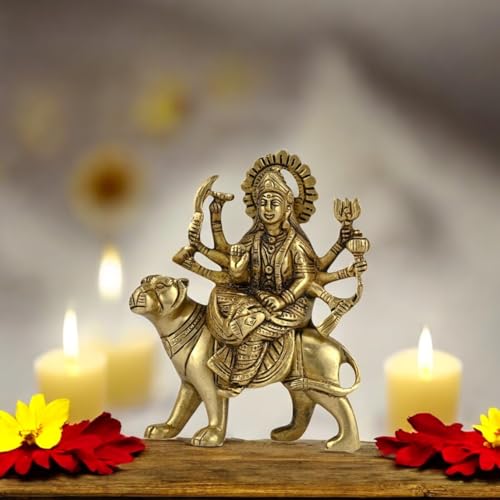 Image of Brass Durga MATA Idol /Murti for Puja Room Height:- 4.9 Inch