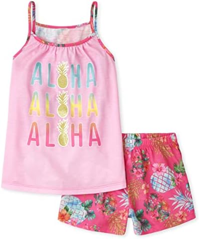 The Children&#39;s Place Girls&#39; Sleeveless Tank Top and Short 2 Piece Pajama Set, Aloha Pineapples, Large