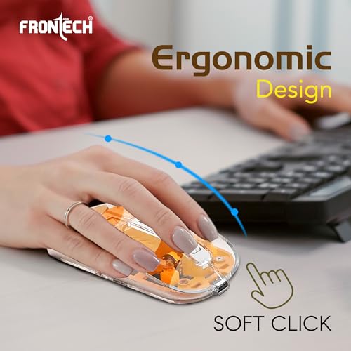Image of FRONTECH 2.4G & Bluetooth Wireless Mouse | 3200 DPI | 5 Buttons | Transparent Ultra-Slim Design | 300mAh Rechargeable | USB to Type-C (MS-0075)