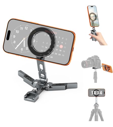 Magnetic Phone Tripod Stand,Foldable Cell Phone Holder for Magsafe with Arca-Swiss,1/4'' Screw Hole,Cold Shoe Mount,Pocket Mini Aluminum Selfie Stick Tripod Mount for iPhone/Android,Desk,Travel