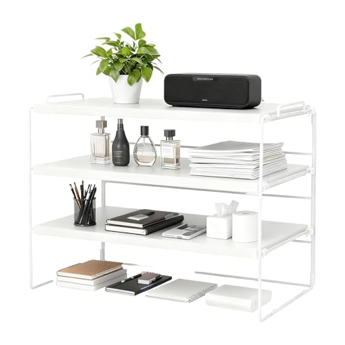 powerking Schreibtisch Regal Organisator, 3 Ebenen Desktop Regale mit Holz Brett, verstellbares Display Bücherregal Bücherregal Aufbewahrungsregal für Tisch, Home Office Schule