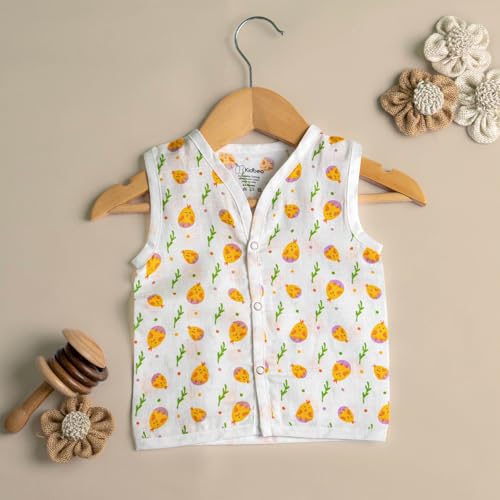 Image of Kidbea Newborn Baby Jhabla Muslin Cotton Clothes for Boys & Girls | Soft Breathable, Cute Printed Sleeveless Baby Wear with Button Closure