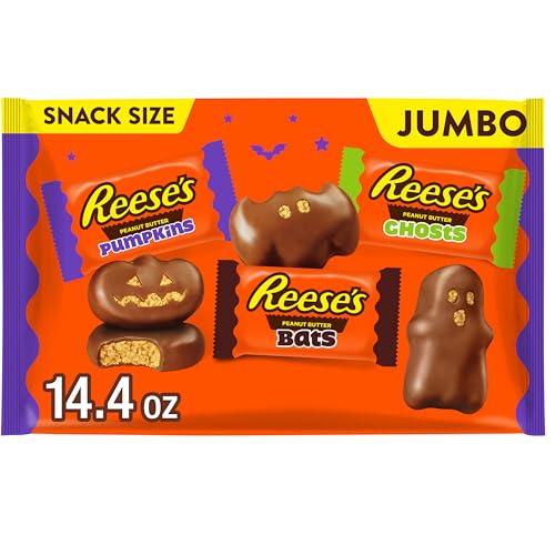 REESE'S Assorted Milk Chocolate Snack Size Peanut Butter Shapes, Halloween Candy Jumbo Bag, 14.4 oz