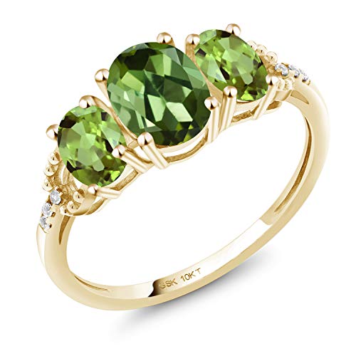 Gem Stone King 10K Yellow Gold Green Tourmaline Green Peridot and Diamond Engagement Ring For Women (1.72 Cttw, Gemstone Birthstone, Available In Size 5, 6, 7, 8, 9)