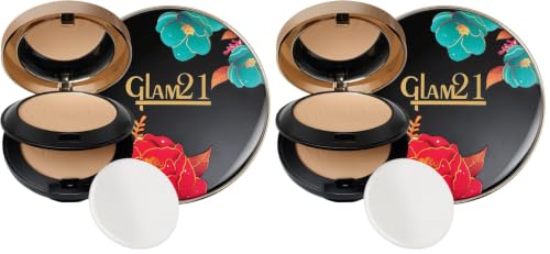 Image of Glam21 inch2 In 1 inch HD Compact Powder| Oil Free, Waterproof, Sweat Resistant Formula | Long Lasting Freshness|Suitable For Oily Skin|Chesnut-20gm (Pack of 2)