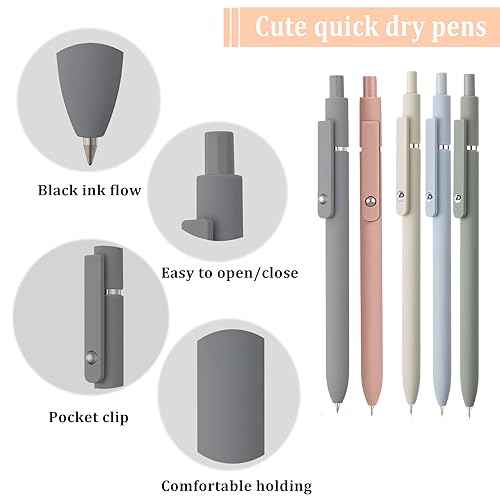 Set 5 bolígrafos gel punta fina 0.5 mm tinta negra retráctil miniatura 4