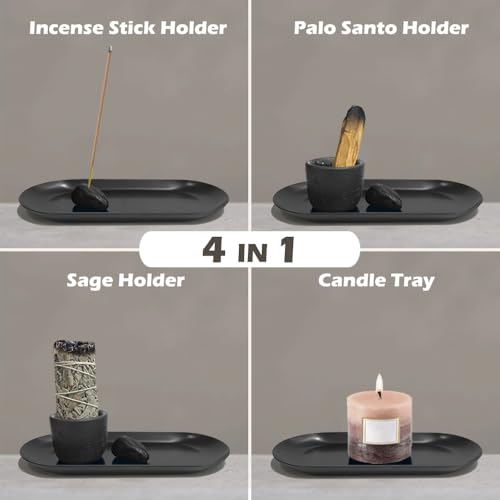 Incense-Holder-Handmade-Natural-Stone-Holder-for-Incense-Sticks-Incense-Burner-for-SagePalo-Santo-Sticks-Metal-Ash-Catcher-Tray-Ideal-for-Smudging-Yoga-Meditation-Black Incense Holder Handmade Natural Stone Holder for Incense Sticks Incense Burner for SagePalo Santo Sticks Metal Ash Catcher Tray Ideal for Smudging Yoga Meditation Black