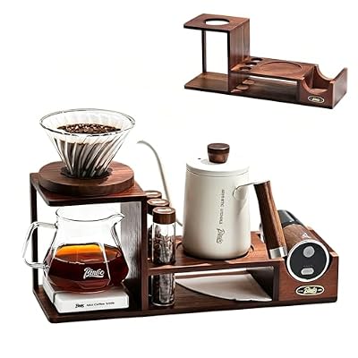 Bincoo Black Walnut Coffee Station Organizer,Coffee Tool Organizer Stand, Espresso Accessory Rack for Coffee Bar, Coffee Station Storage for Kettle,Manual Coffee Grinder Organizer Stand
