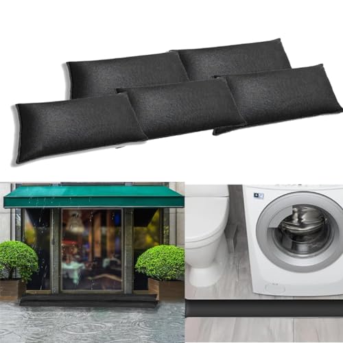 Antrella 5 Stück Wasser Aktivierte Sandsack für Hochwasserschutz Wasser absorbierende Hochwassersperre Barriere Wasserleck für Tür Garage Garten 20x90CM