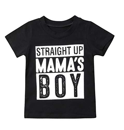 1-6T Toddler Baby Boy Tee Straight Up Mamas Boy T-Shirts Tees Tops Kids Summer Clothes (Black,4-5 T)