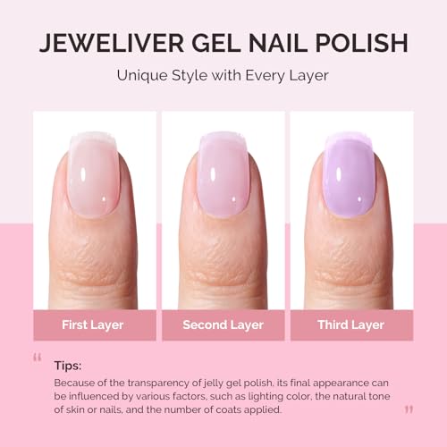 Image of MelodySusie Jeweliver Gel Nail Polish, 0.5Fl Oz Lavender Puprle Jelly Gel Polish Sheer Translucent Nude Soak Off UV LED Light Cure Spring Summer Colors Nail Art Manicure Nail Art DIY at Home JM04