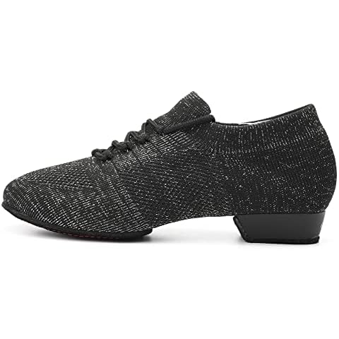 YKXLM Women Standard Practice Social Dance Sneaker Beginner Dance Practice Shoes for Women Low Heel Ballroom,Black,1" Heel,4 UK Cover