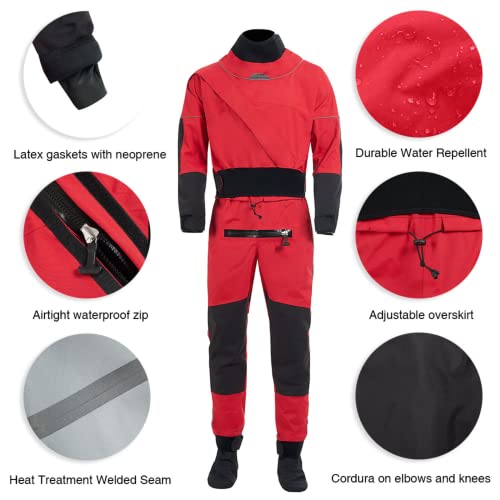 Dry Suits For Men In Cold Water, Paddling,Kayaking,Waterproof/Front Zipper (Red, M) #TOP2
