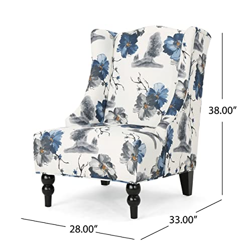 Sillón Alto Tapizado Blanco y Azul Floral miniatura 3